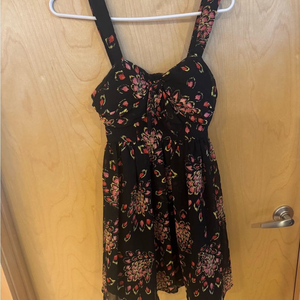 Candie's Black Dress with Pink Floral Pattern